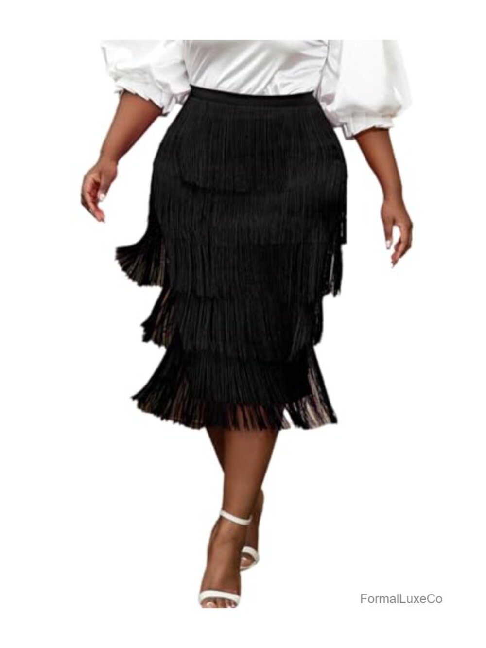 High Waist Fringe Tiered Bodycon Pencil Midi Skirt Slim Fit Tassel Party Club